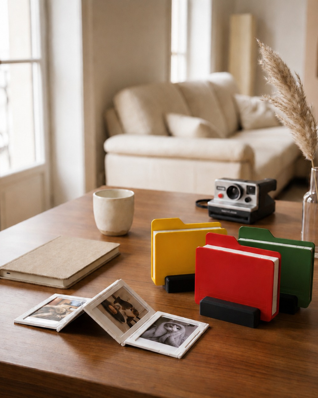 Accordion-style photo keepsake displayed on a workspace desk, doubling as both décor and memory display.
