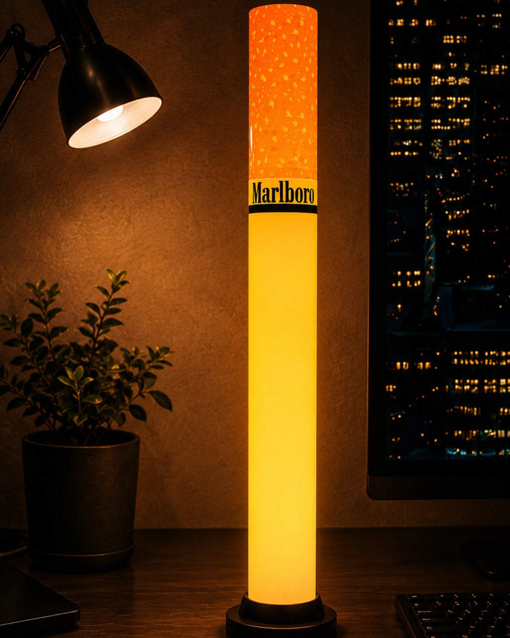 Detailed view of the lamp's illuminated section, showcasing texture, finish, and craftsmanship.