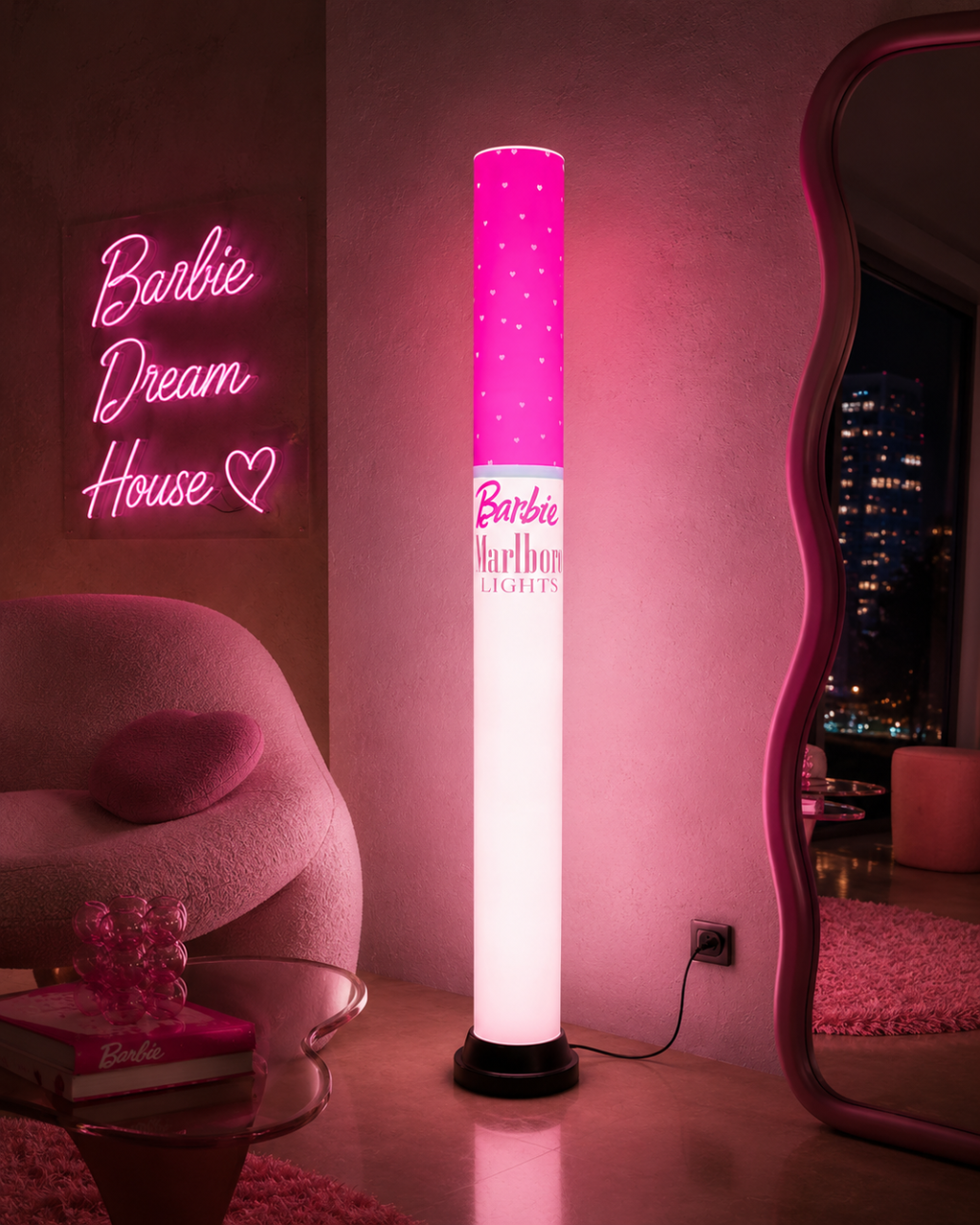 Pink barbie marlboro cigarette lamp 