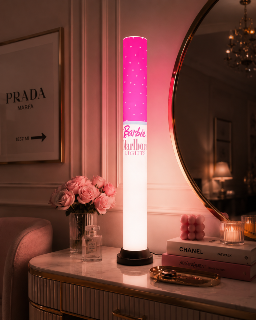 Pink barbie marlboro cigarette lamp 