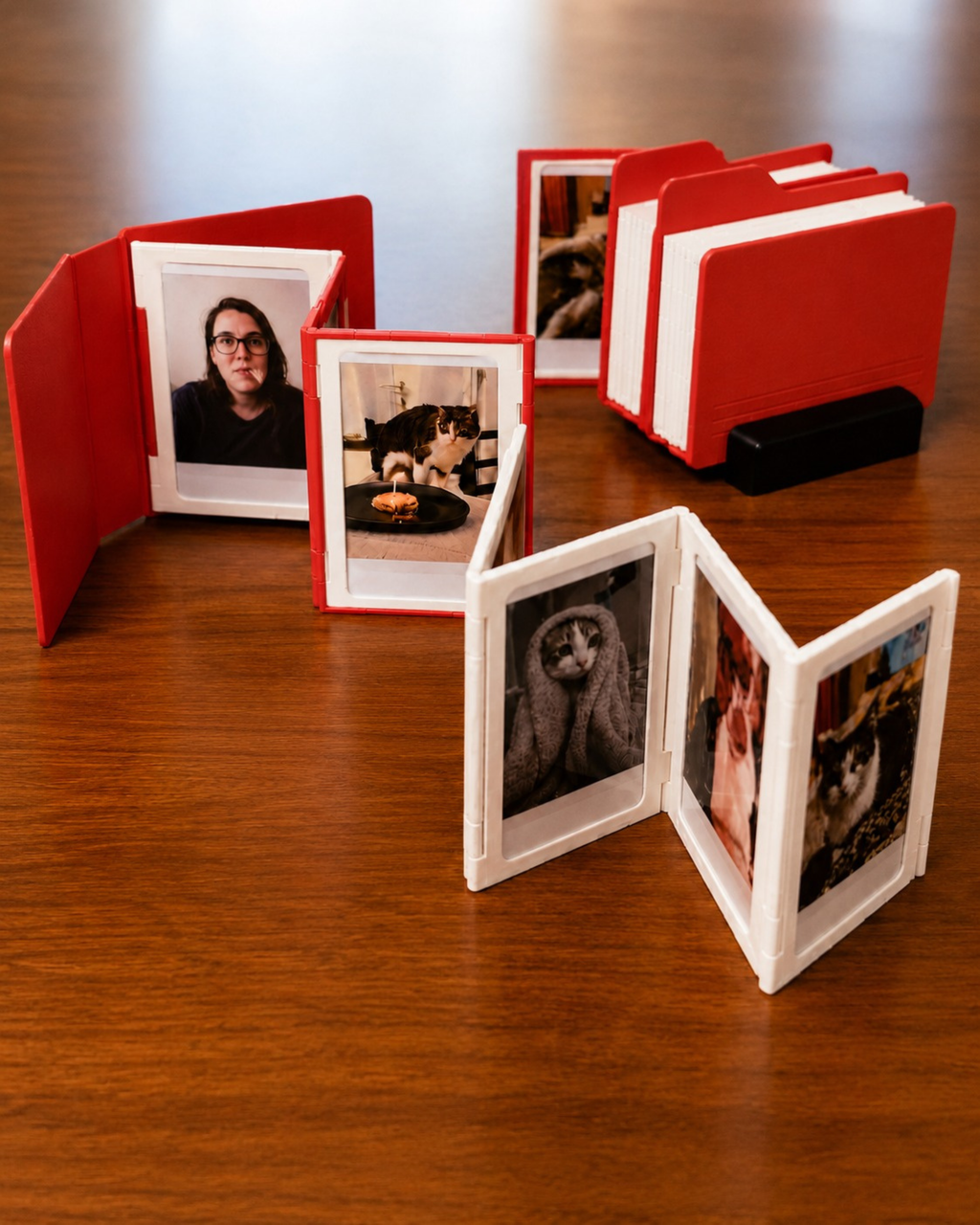 Custom memory keepsake photo album designed to display 12 Instax Mini photos in a compact accordion-style format.