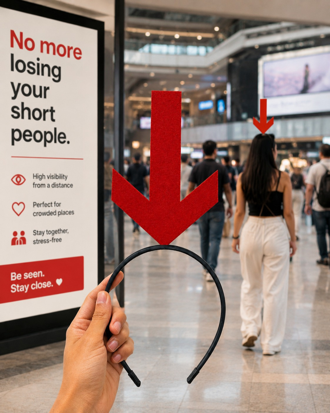 Lifestyle image showing the headband being worn, demonstrating its playful design and easy visibility in a crowd.